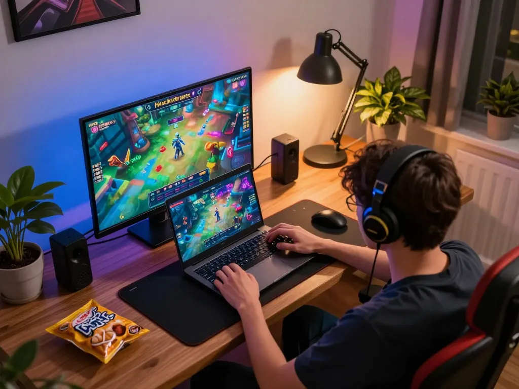 Person enjoying hitclubapk gaming on a laptop, showcasing an engaging online casino atmosphere