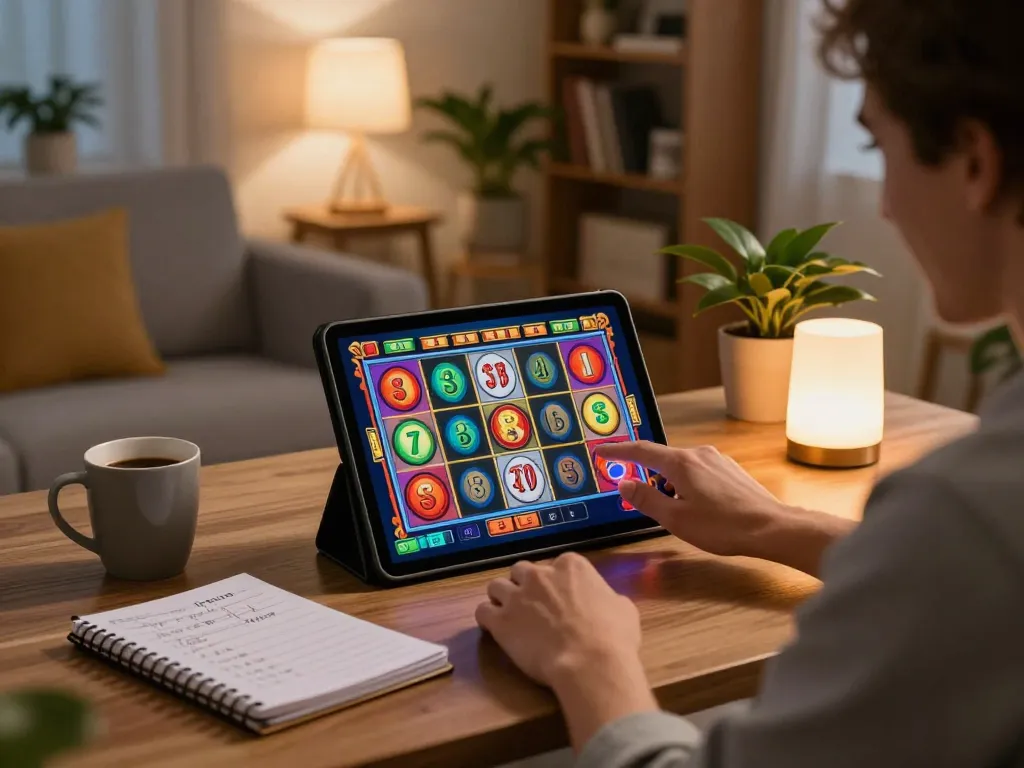 Nohu gaming scene showing a person enjoying online casino slots with engaging visuals and a warm home atmosphere.
