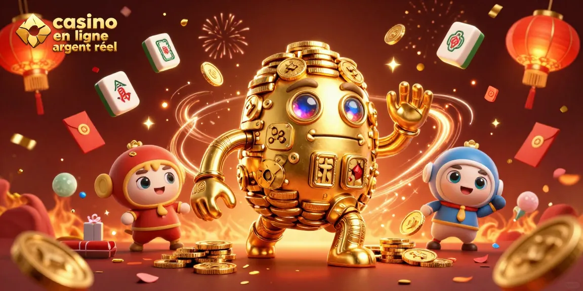 Profitez des jeux de casino en ligne argent réel avec cette illustration d'un golem doré fantastique.