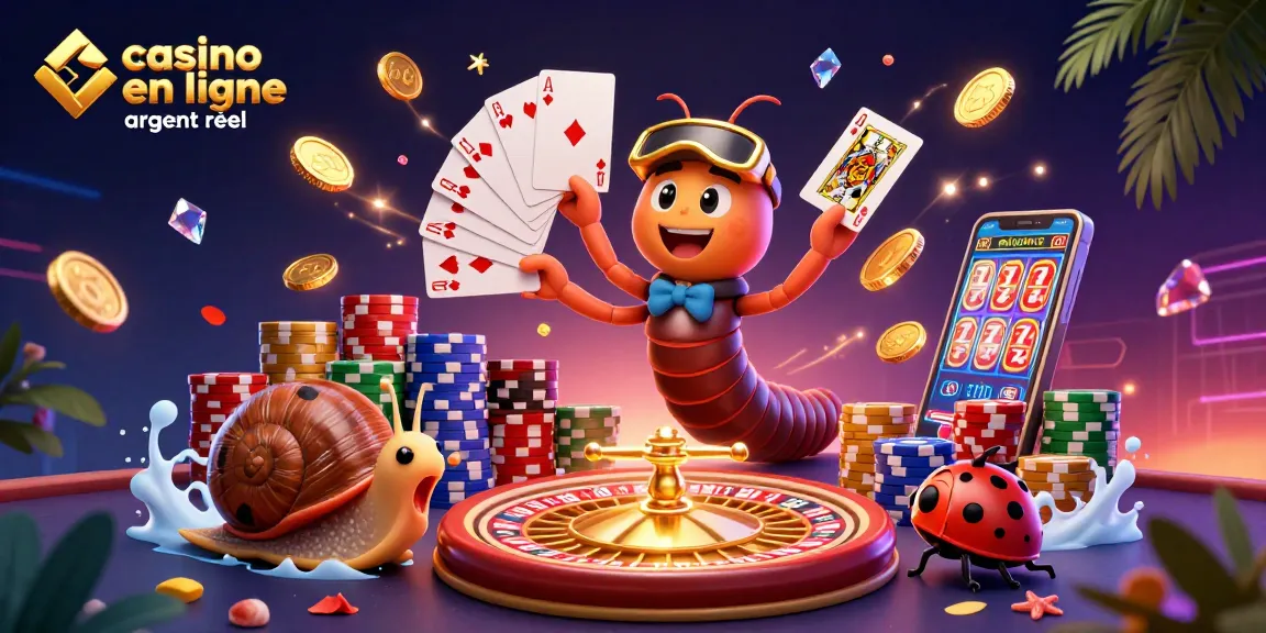 Jouez dans un casino en ligne argent réel avec des personnages ludiques animant la scène.