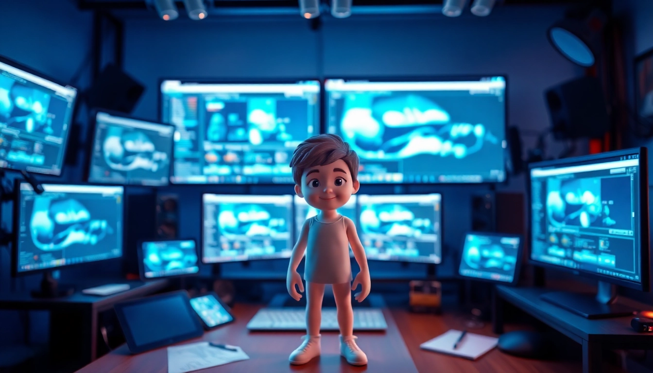 3D Animation character model in a professional studio setup, showcasing creativity and technology.
