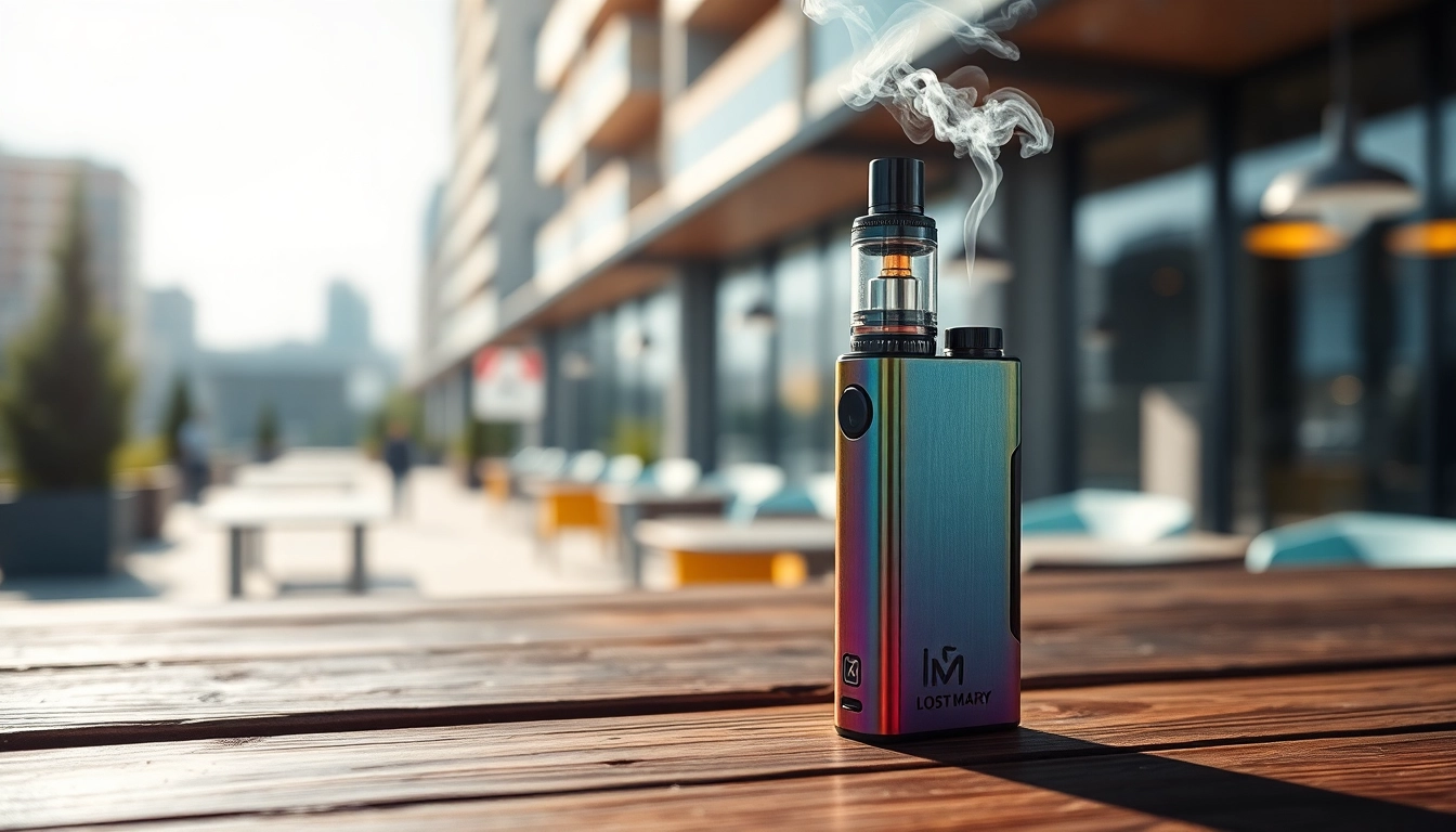Showcase the Lost Mary MT15000 Turbo vape device with vibrant design and urban background.