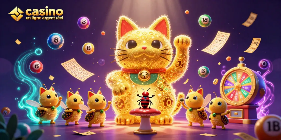 Jouez au casino en ligne argent réel avec un chat chanceux et des symboles captivants.
