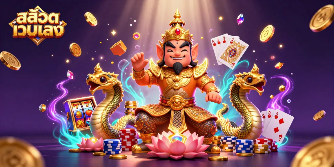 Experience thrilling สล็อตเว็บตรง action with spinning slot reels and vibrant Naga guardians surrounded by treasures.