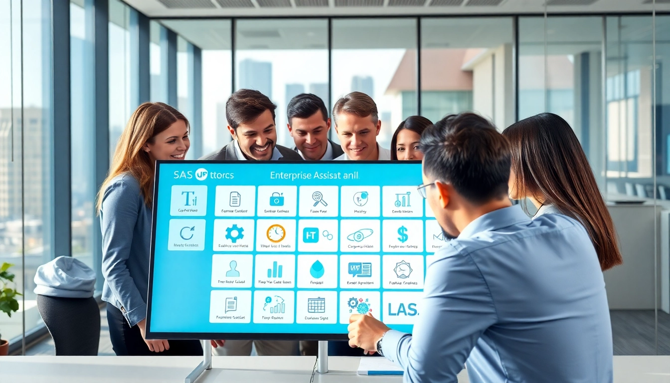 Enhance efficiency with enterprise assistant SaaS showcased in a dynamic office collaboration.