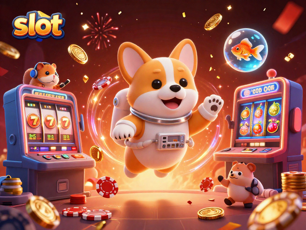 Engage in vibrant slot gaming action with a dynamic scene featuring a playful astronaut corgi.