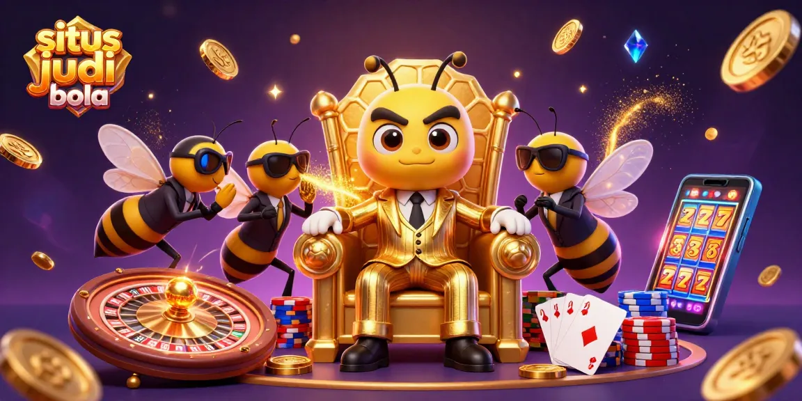 Experience the vibrancy and excitement of situs judi bola in this dynamic 3D illustration filled with casino elements.