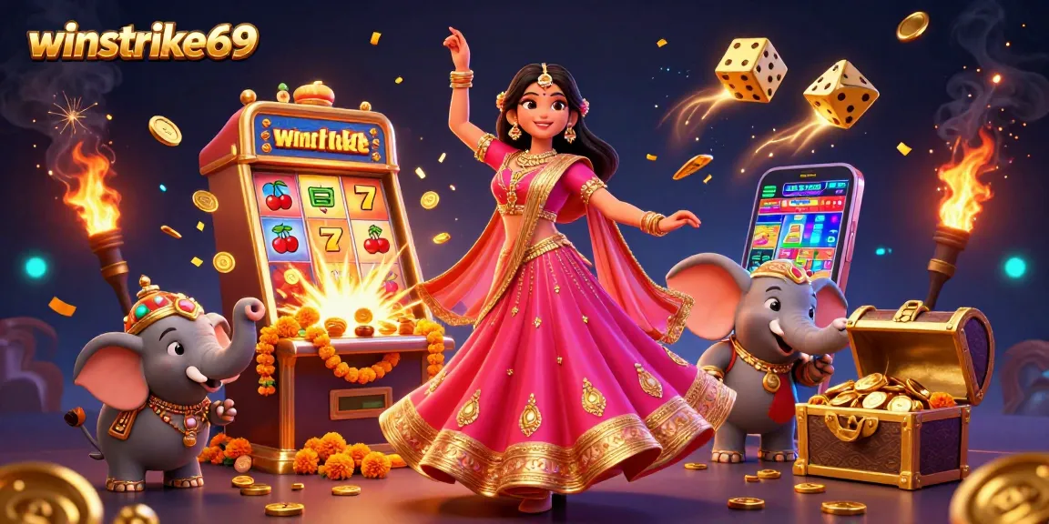 Experience the thrilling jackpot excitement of winstrike69 with vibrant casino elements and a festive atmosphere.