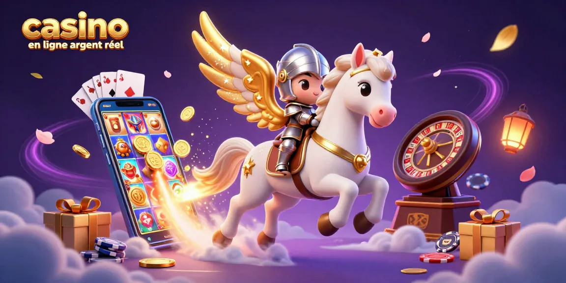 Découvrez un cheval céleste à ailes dorées dans un casino en ligne argent réel plein d'animations.