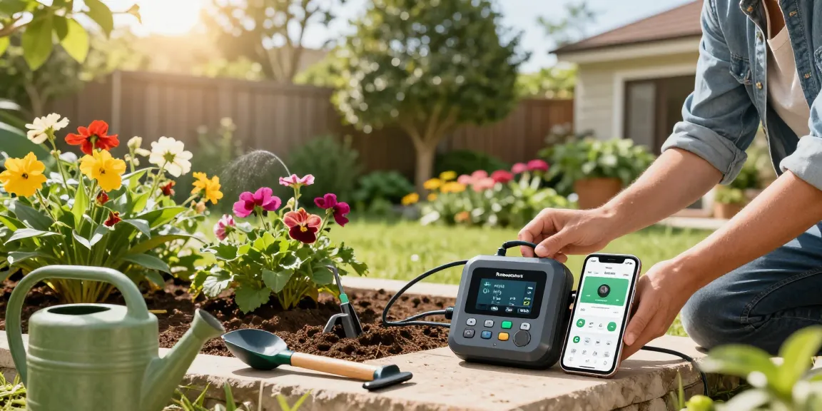 Using rainpoint Irrigation Controllers for efficient gardening in a lush backyard.