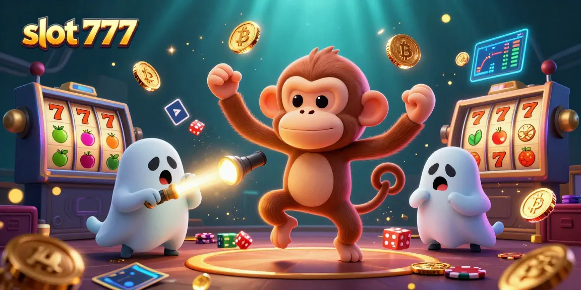 Memainkan slot 777 dengan simbol keberuntungan dan koin mengkilau dalam suasana kasino yang menyeramkan.