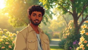 Leroy Silver enjoying nature's beauty in a tranquil garden while showcasing his musical passion.