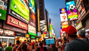 Engaging scene showcasing sports betting Mexico with enthusiastic fans and vibrant billboards.