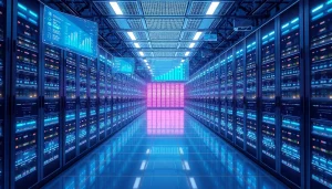 Visual representation of best cloud mining technology in a modern data center.