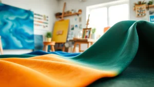 Canvas stoffen in verschillende kleuren en texturen op een creatieve werkplek.