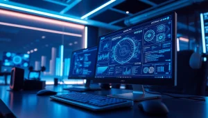 Showcase of Gemini 3 Pro in a modern tech workspace with AI analytics and digital interfaces.