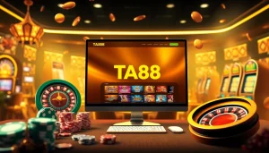 Engaging online gaming interface at https://nhacaita88.contact/, showcasing vibrant casino elements like roulette wheels and slot machines.