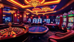 SHBET casino experience with a vibrant roulette wheel and glamorous gaming tables.