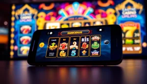 Menampilkan slot deposit pulsa pada perangkat mobile dengan elemen grafis kasino online yang menarik.