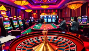 Vankhanhtv showcases a vibrant casino scene with players, poker chips, and a roulette wheel, capturing the essence of high-stakes gambling.