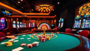 Players enjoy gaming at 88clb casino, showcasing excitement with poker chips and cards.