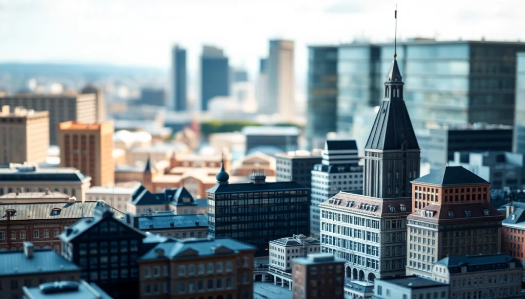 Architekturmodellbau Kiel: eine detailreiche Darstellung eines Stadtmodells mit historischem und modernem Design.