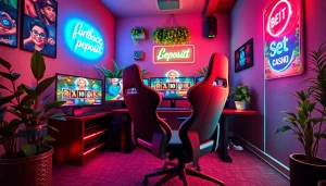 Mengamati permainan slot deposit 1k di ruang gaming modern dengan pencahayaan cerah.