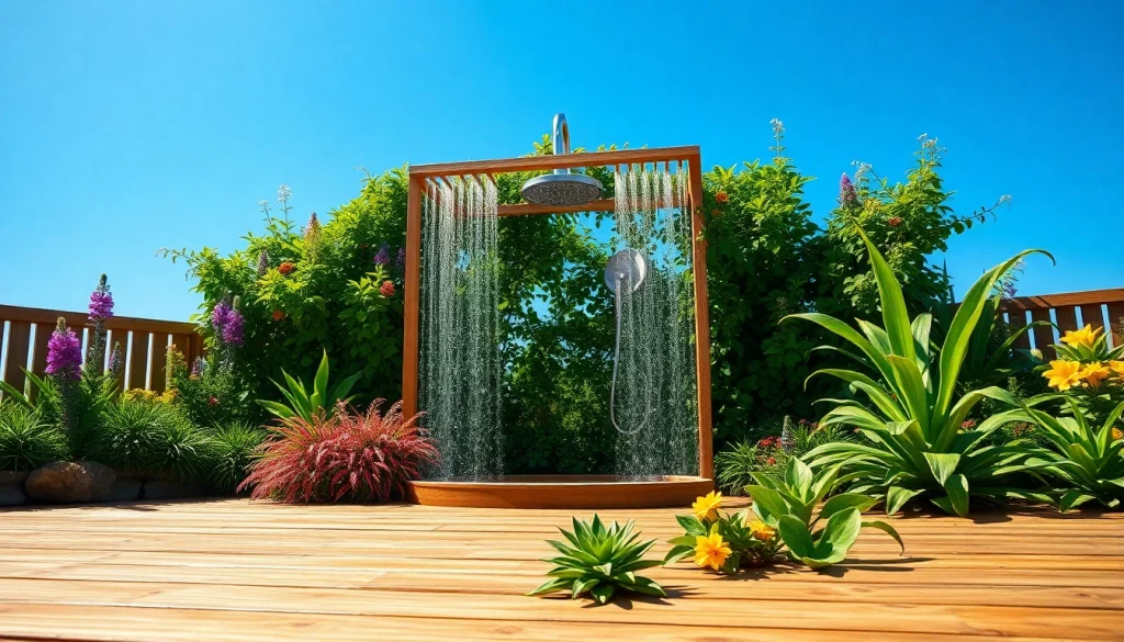 Enjoying the refreshing sunny shower USA outdoors surrounded by lush greenery and beautiful designs.