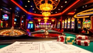 Experience sbobet betting with vibrant casino tables and colorful poker chips.