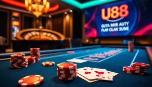 High-stakes gaming at U88 casino with vibrant poker chips and roulette excitement.