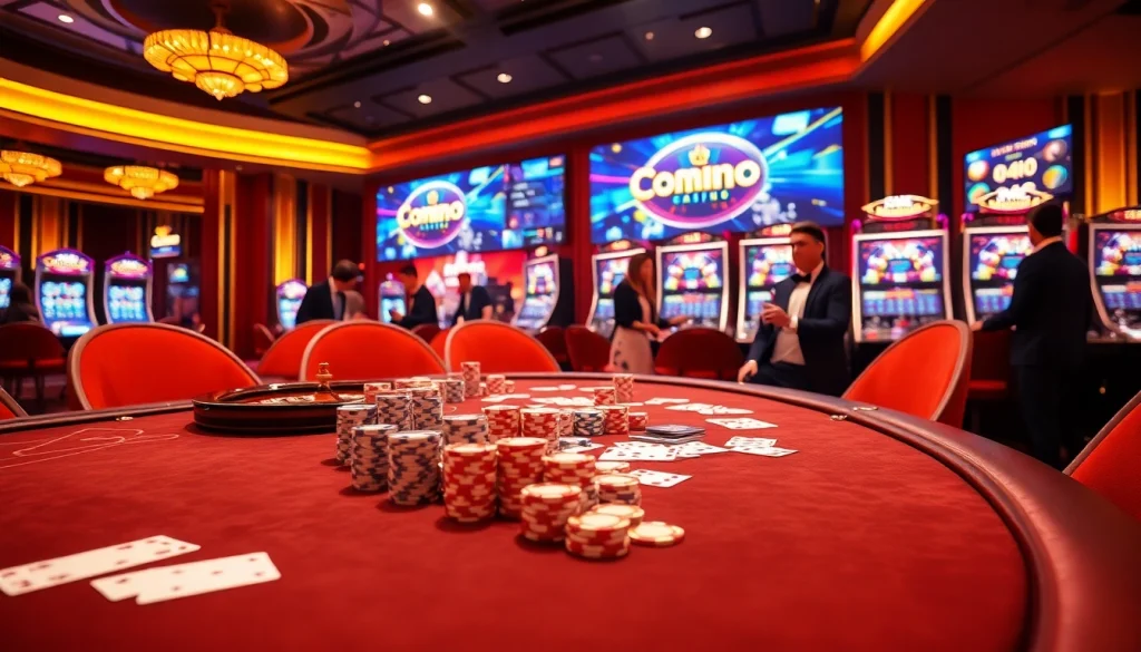 Experience the excitement of cm88 com at a high-stakes casino table with vibrant poker chips and cards.