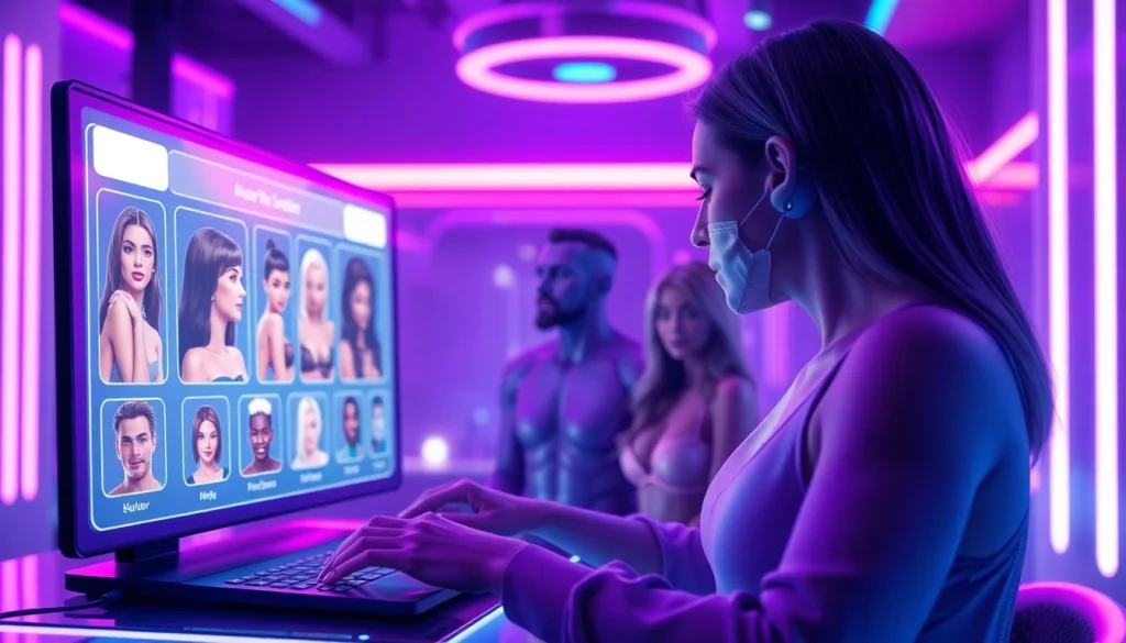 Engaging NSFW character AI avatars in a futuristic chat interface.