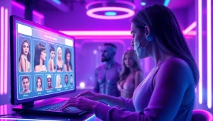 Engaging NSFW character AI avatars in a futuristic chat interface.