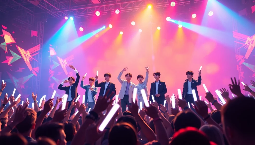 BTS news: Exciting live concert with members performing energetically under bright stage lights.