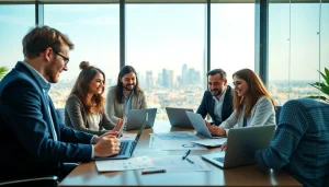 Team collaboration in Business Marketing highlighted through discussion and digital tools.