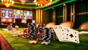 Experience thrilling gameplay at https://taigo88.team/ with colorful poker chips and a luxurious casino table.