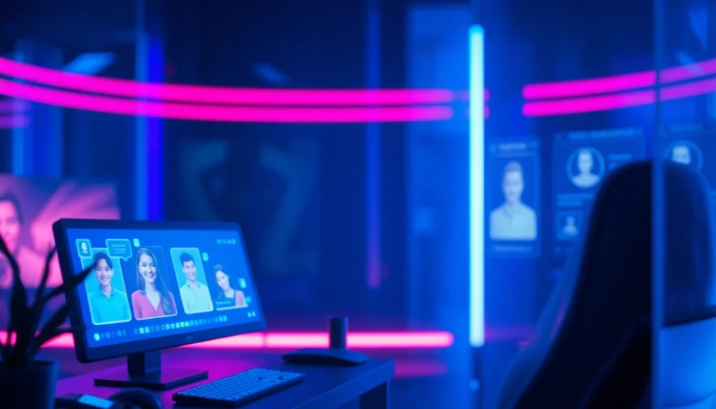 Engaging NSFW AI chat interface showcasing avatars in a futuristic setting.