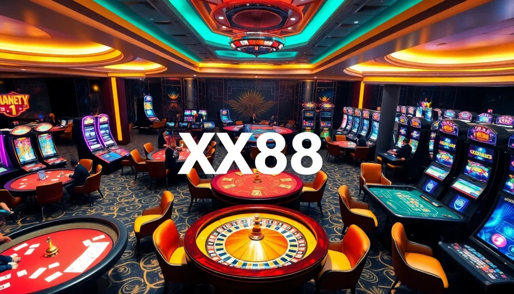Experience thrilling gameplay at XX88 with vibrant casino tables and exciting slot machines.
