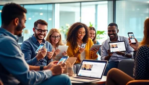 Users engaged with onlyfans finder technology in a modern office setting.