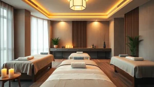 편안한 색상과 조명으로 아늑한 하나무 마사지 스파 분위기.