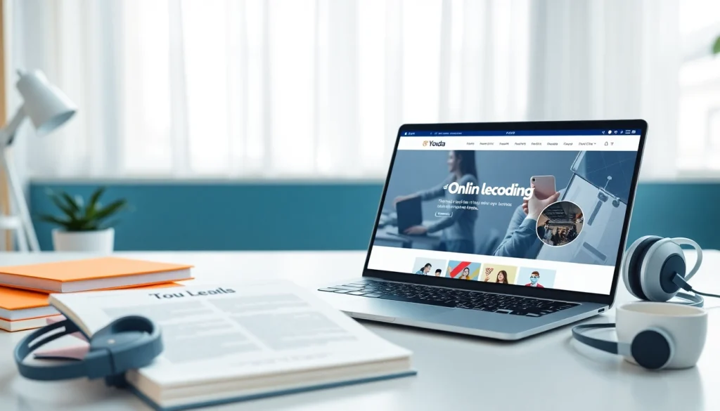 Youdao translation services displayed in a modern digital workspace with a laptop and textbooks.