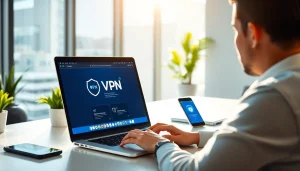 在现代工作区展示的快连VPN界面，强调连接性与安全性。