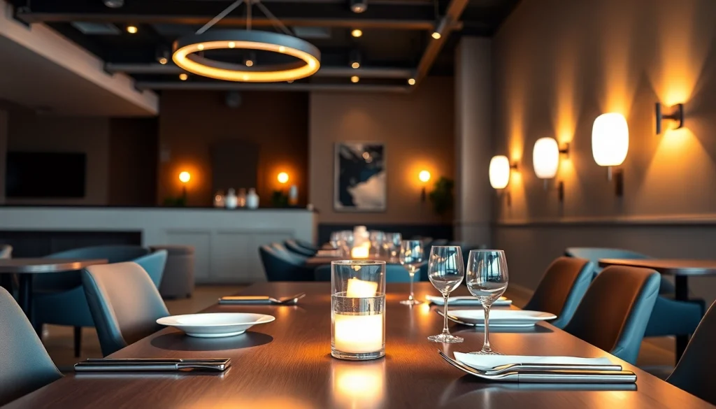 Sleek illumination enhancing a modern dining space with elegant lighting fixtures.
