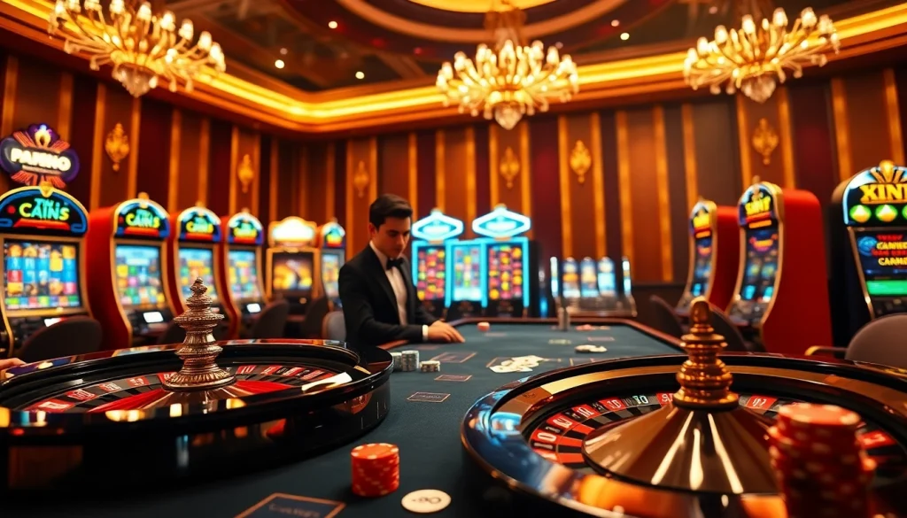 Vivez l'excitation du meilleur casino en ligne France dans une scène de jeu luxueuse avec des jetons de poker et une roue de roulette.