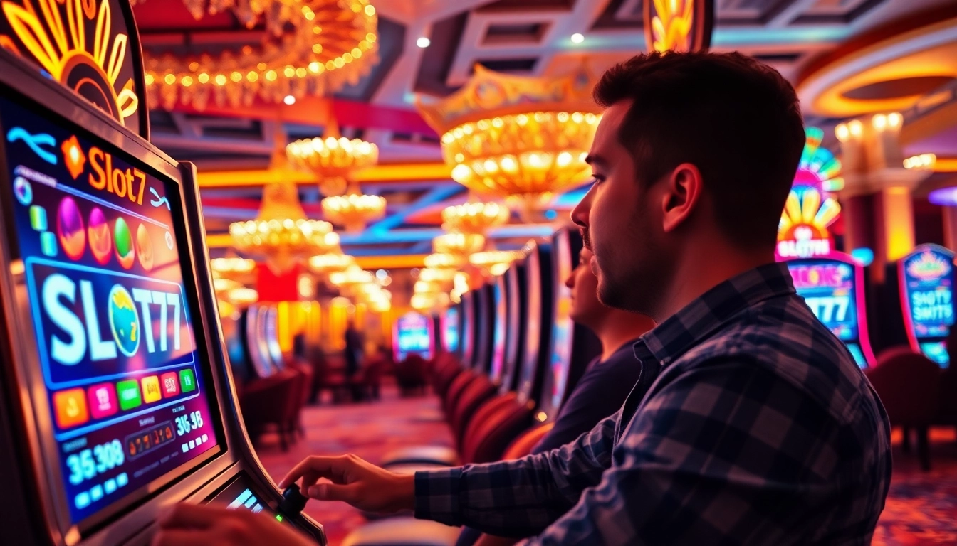 Slot77 menawarkan pengalaman menarik saat bermain mesin slot di kasino yang ramai.