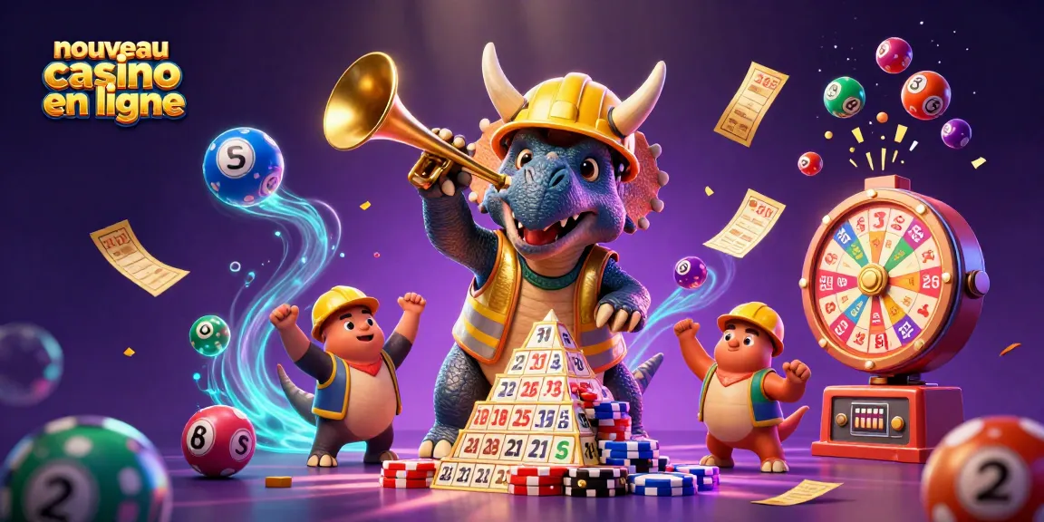 Jouez dans un nouveau casino en ligne avec un triceratops et des éléments de jeu animés.
