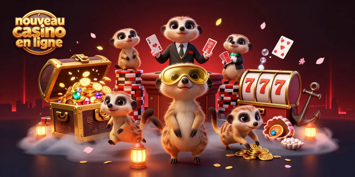 Jouer dans un nouveau casino en ligne avec un groupe de suricates gérant un casino coloré.